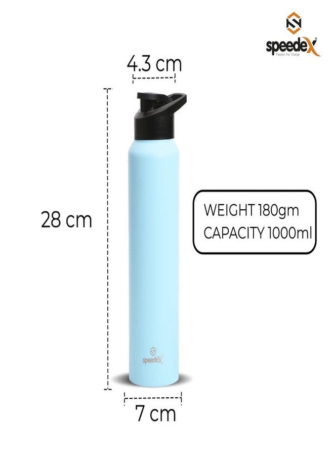 سبيديكس زجاجة مياه رياضية/للثلاجة من الفولاذ المقاوم للصدأ من Speedex، معتمدة من BIS، سعة 1 لتر مع غطاء للشرب - 1000 مل | للاستخدام المنزلي، المكتبي، النادي الرياضي، للرجال، النساء، والأطفال - لون أزرق فاتح - طقم من قطعة واحدة - Image 2
